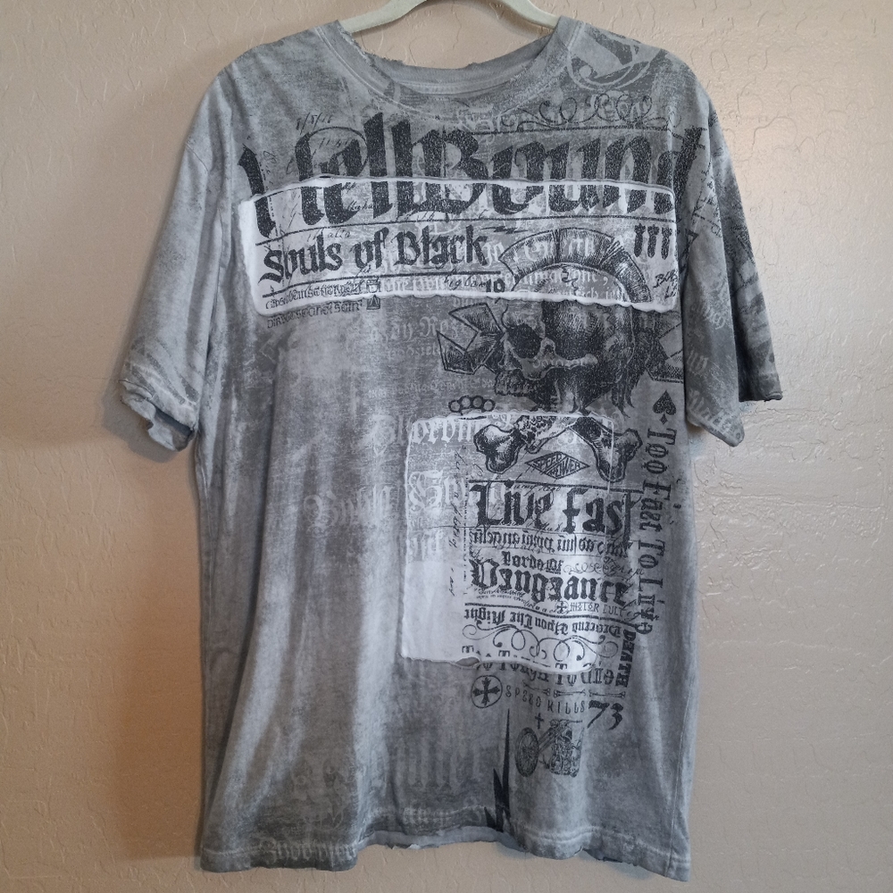 Affliction Hellbound Souls of Black Cut and Sew Distressed Tee